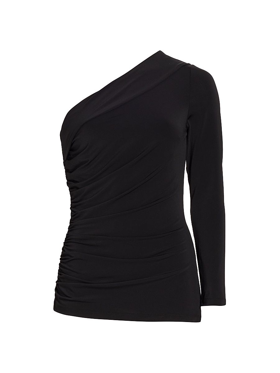 Women's Stefanie Ruched One-Shoulder Top - Black - Size XL