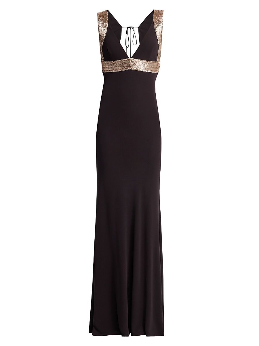 Women's Sequin-Embellished Jersey Empire-Waist Gown - Black - Size 8