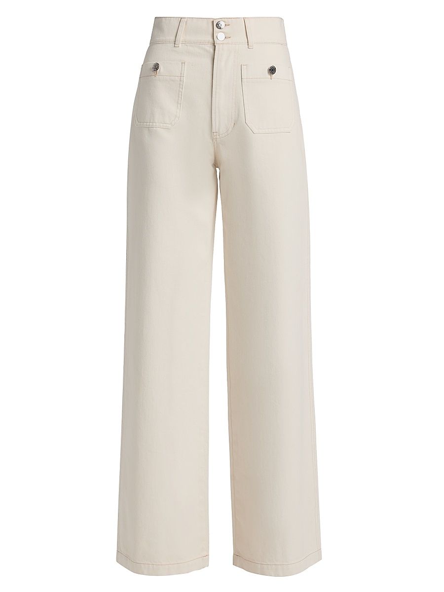Women's Taylor Cotton High-Rise Wide-Leg Jeans - Ecru - Size 24