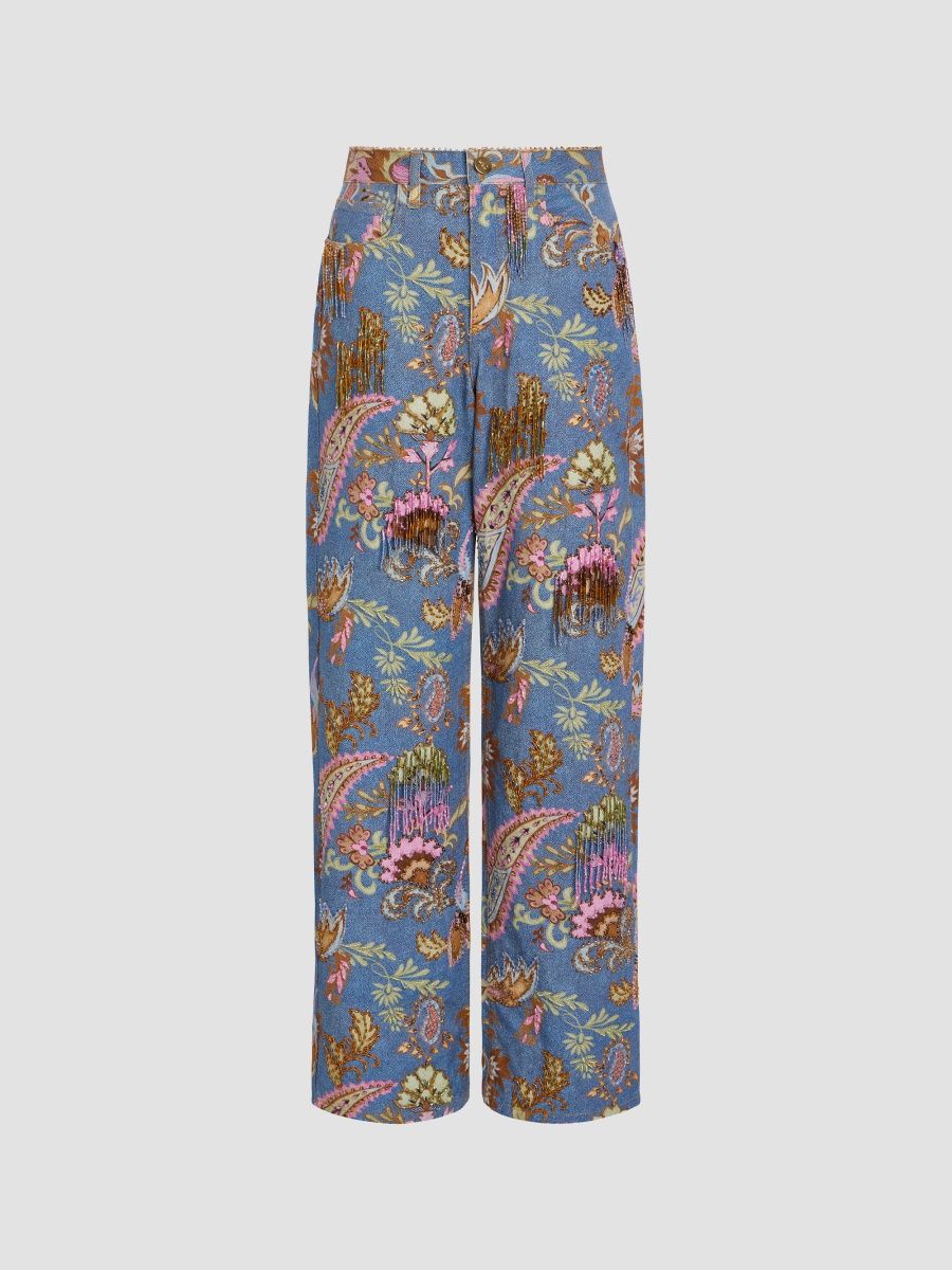 PatBO Women's Boho Embellished Paisley Wide-Leg Jeans - Blue - Size 8
