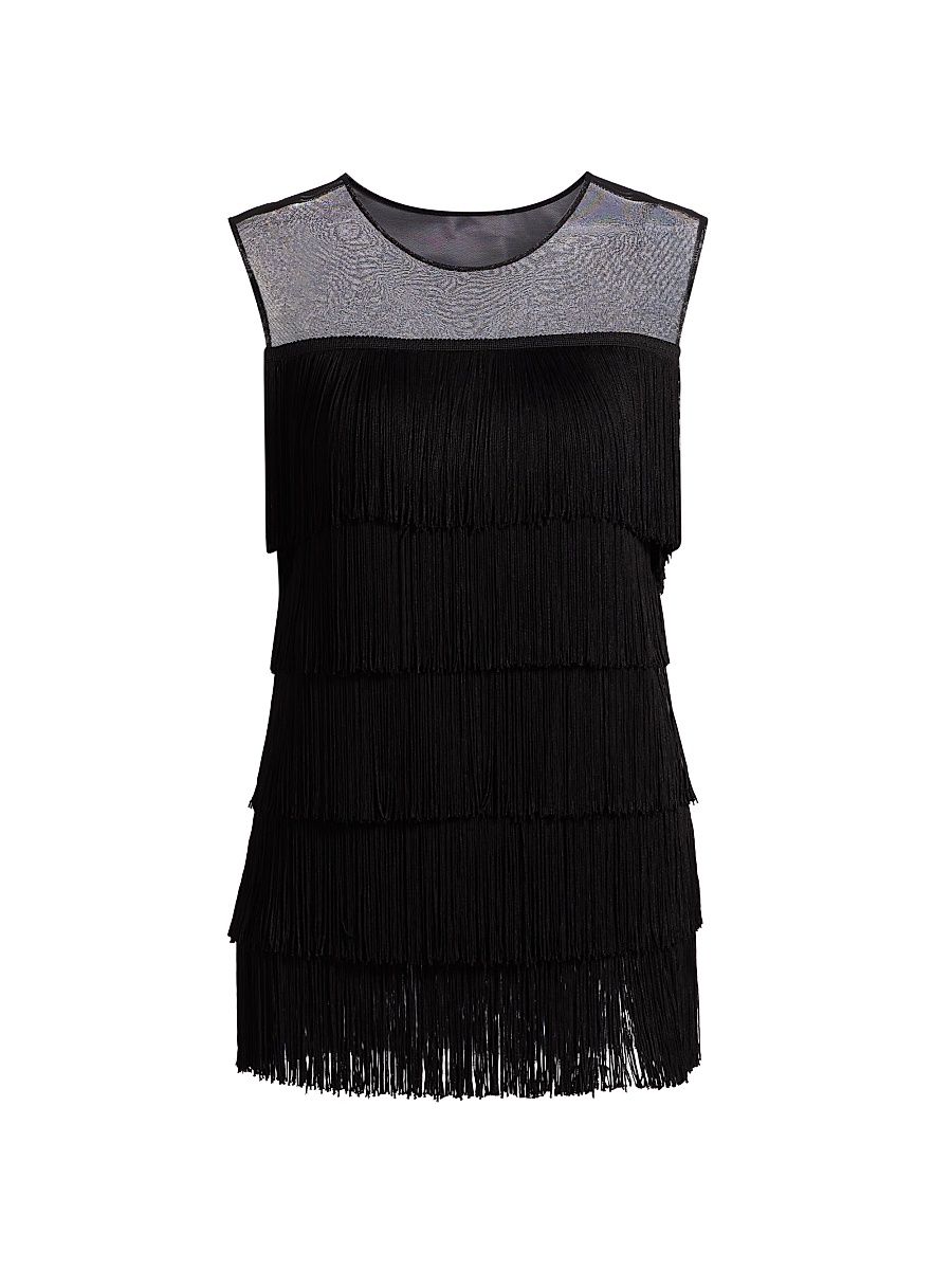 Women's Fringed Sleeveless Minidress - Black - Size XL