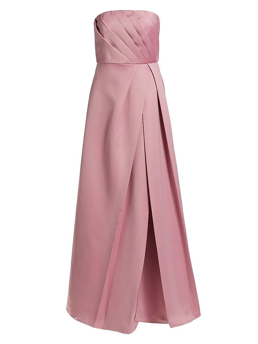 Women's Rose Satin Pleated Strapless Gown - Blush - Size Large