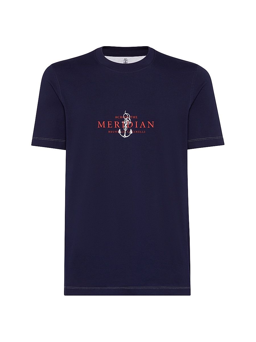 Men's Cotton Jersey Slim Fit T-Shirt with Print and Contrast Stitching - Cobalt - Size XXXL