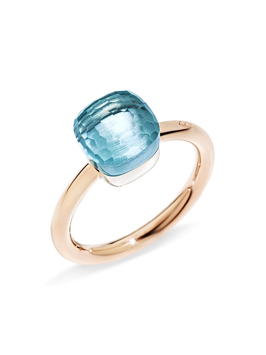 Women's Nudo 18K Rose Gold & Blue Topaz Petite Square Ring - Rose Gold - Size 6.75