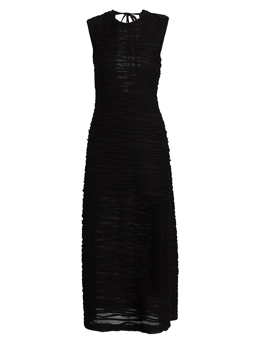 Women's Laura Textured Gauze Midi-Dress - Black - Size Large