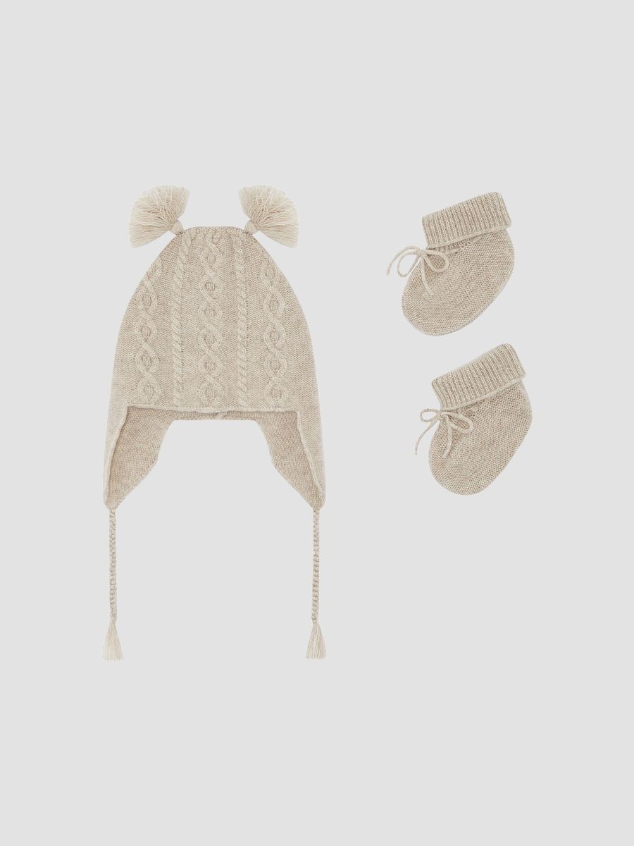 Marie-Chantal Unisex Baby's Benny Cable-Knit Hat And Booties Set - Brown - Size 9 Months