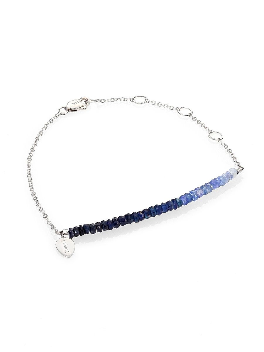 Women's Sapphire & 14K White Gold Ombré Beaded Bracelet - Silver