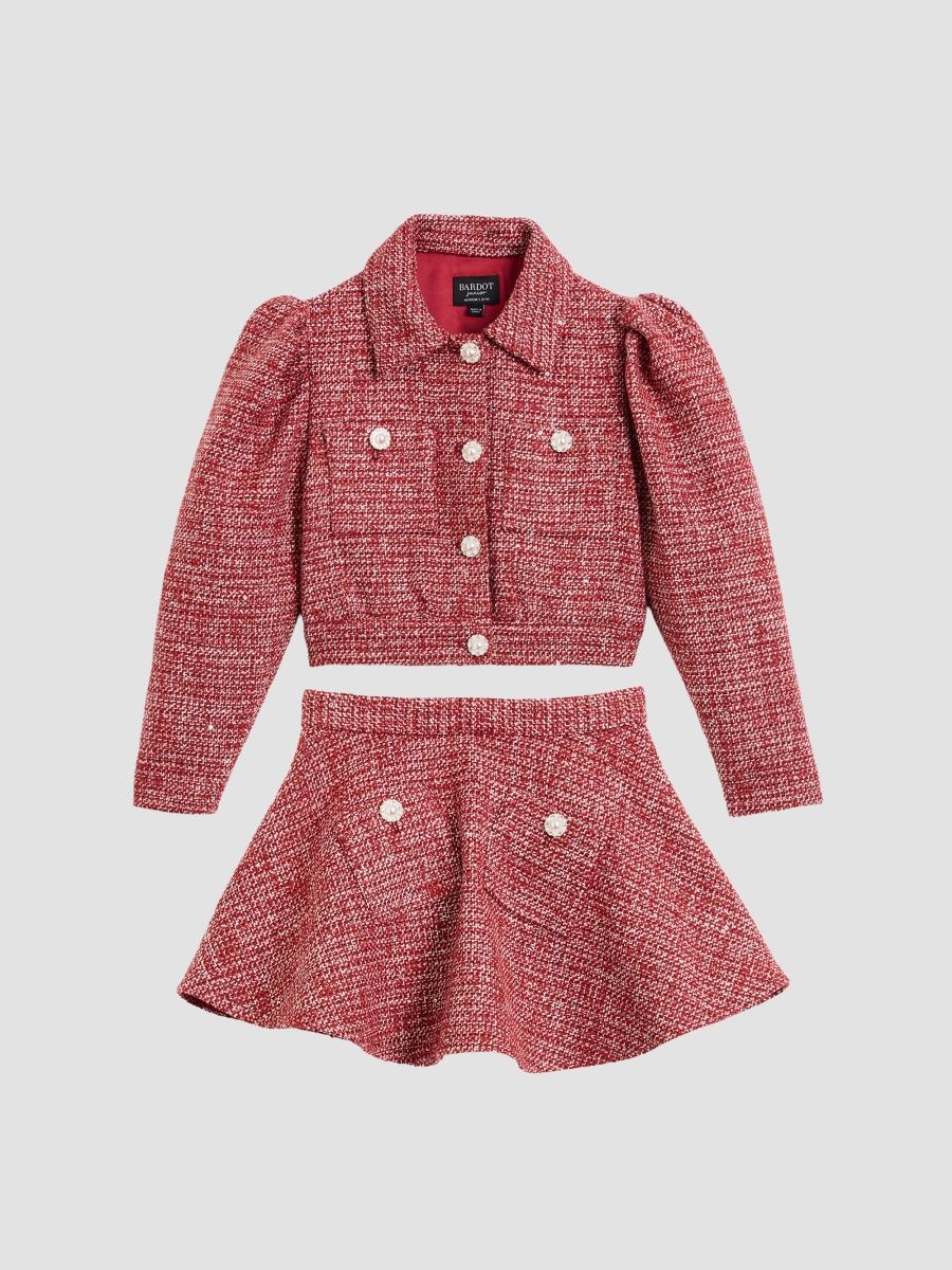 Girl's Little Girl's & Girl's Blair Tweed Jacket & Skirt Set - Red - Size 12