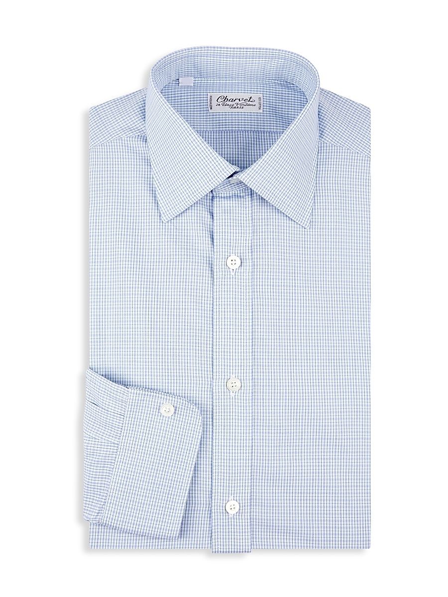 Men's Check Cotton Dress Shirt - Blue Green - Size 17.5