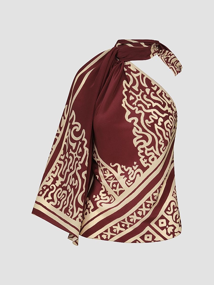 Women's Frontier Poem Silk Scarf Top - Wine Ecru - Size 0