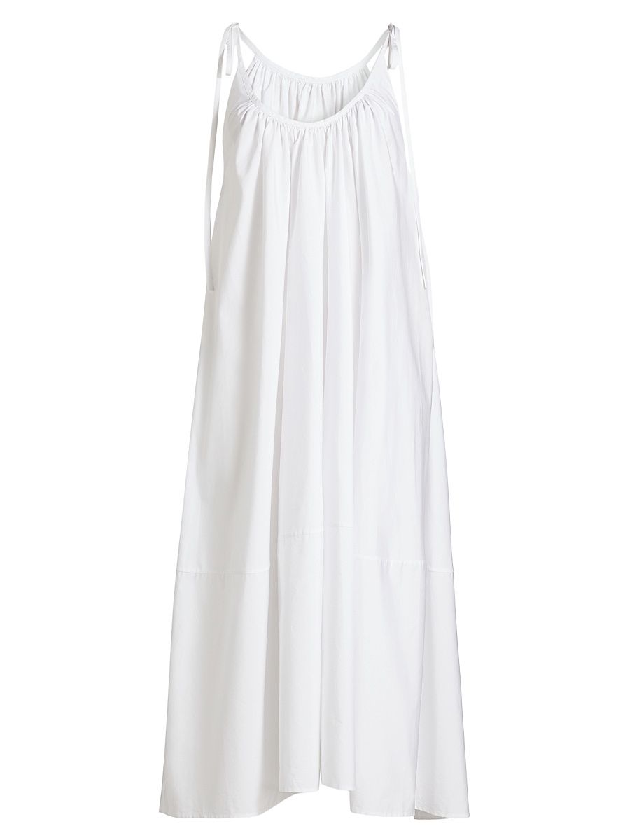 Women's Gathered Cotton Poplin Maxi Dress - White - Size XL