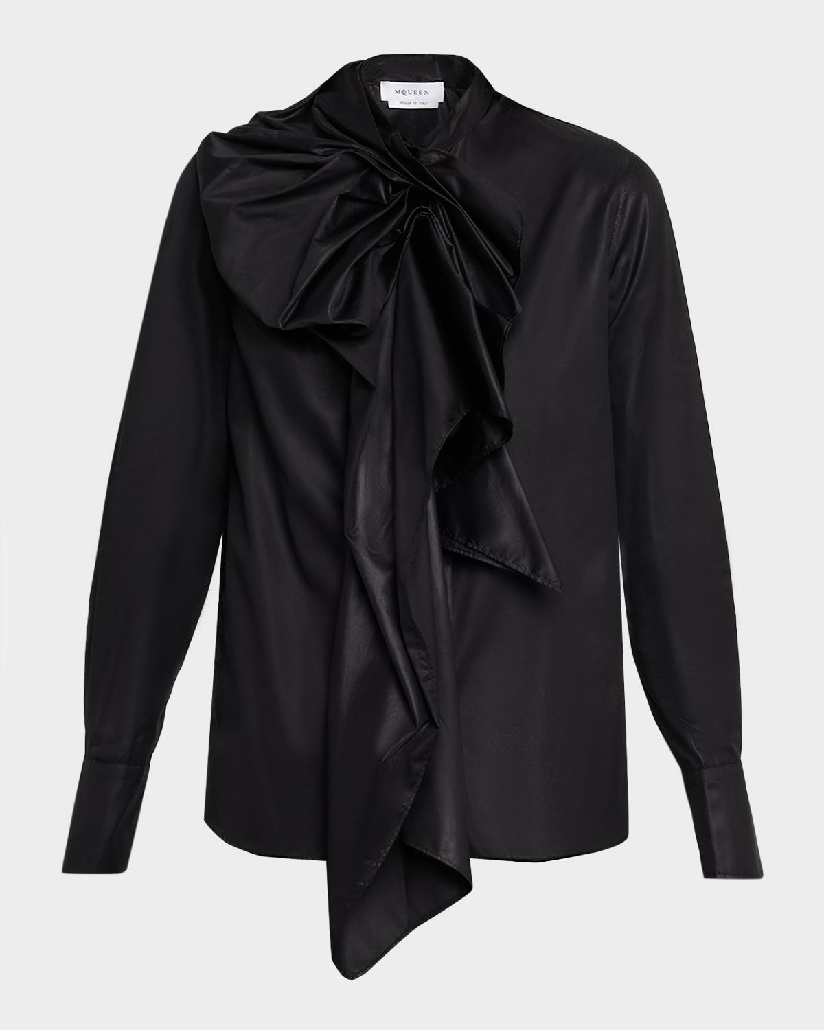 Draped Ruffle Cotton Poplin Blouse