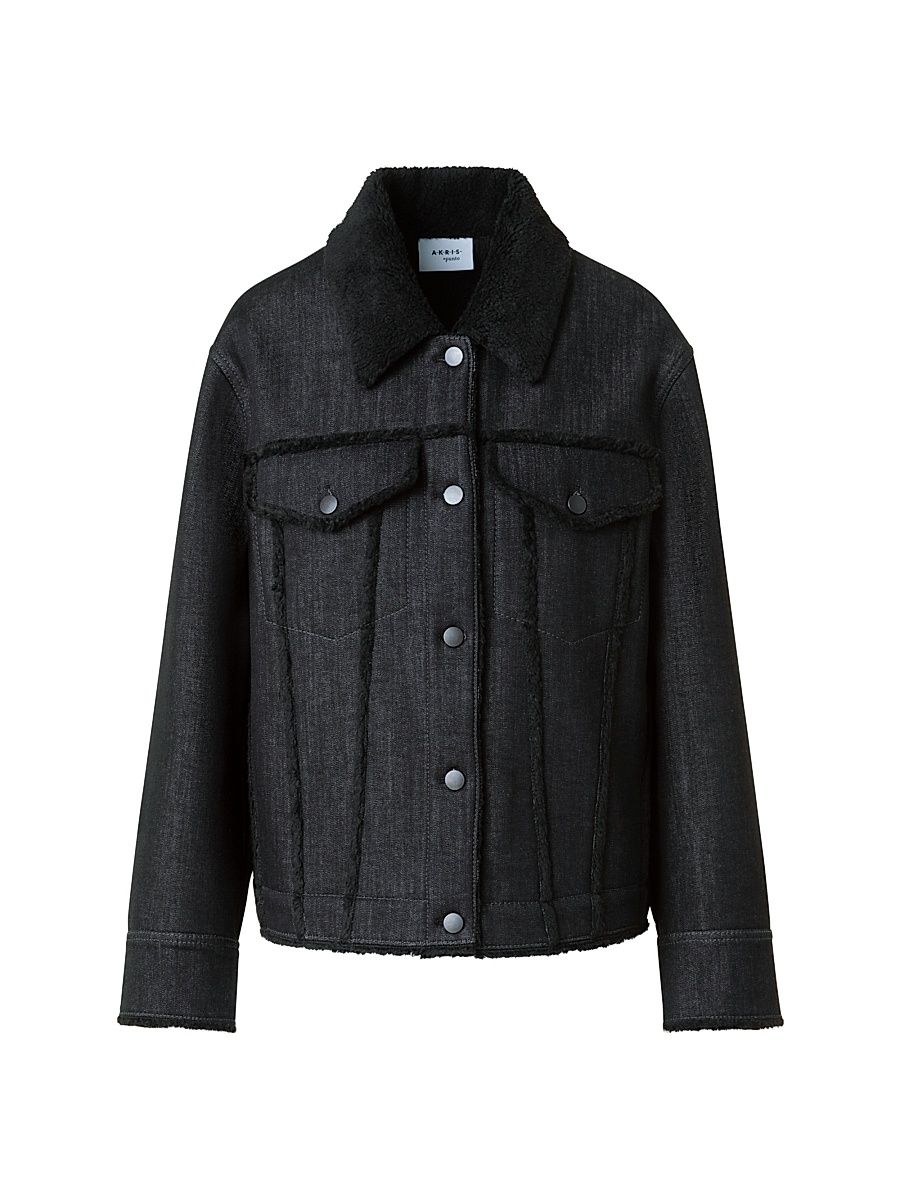 Women's Faux-Fur Trim Denim Jacket - Black Denim - Size 10