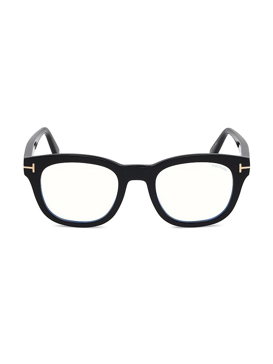 Women's 50MM Geometric Blue Block Optical Glasses - Shiny Black