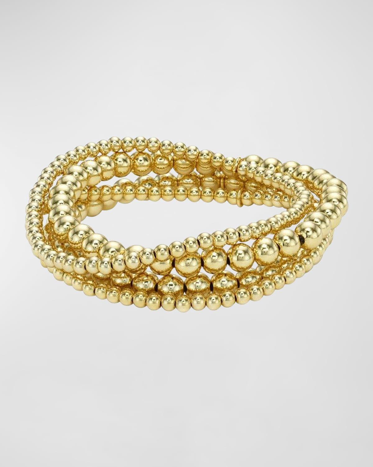 14K Yellow Gold 3mm and 5mm Bead Bracelet Stack, Set of 4