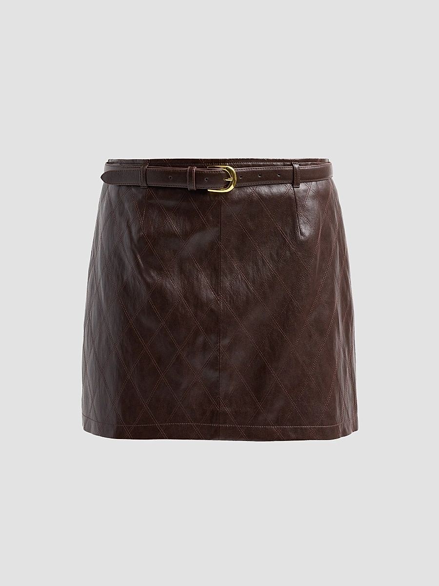Women's Eliza Belted Faux-Leather Mini Skirt - Dark Brown - Size 12