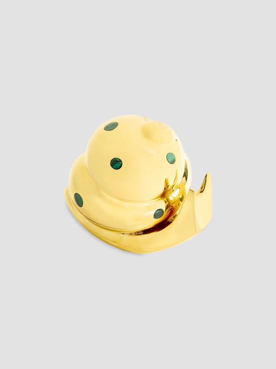 Jonathan Adler Brass & Malachite Snail Box - Polished Brass