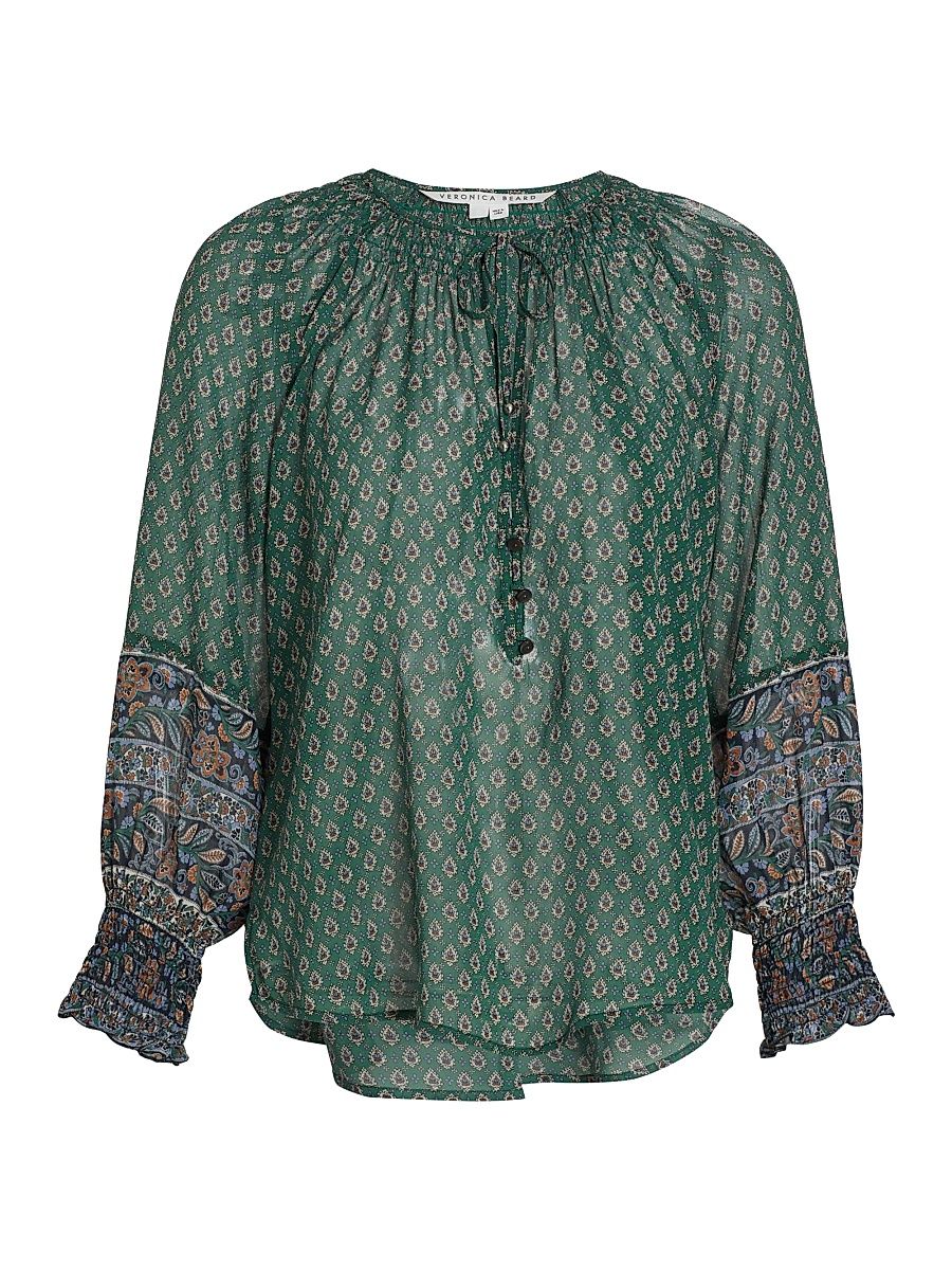 Women's Amato Paisley Silk Top - Seaglass Multi - Size 8