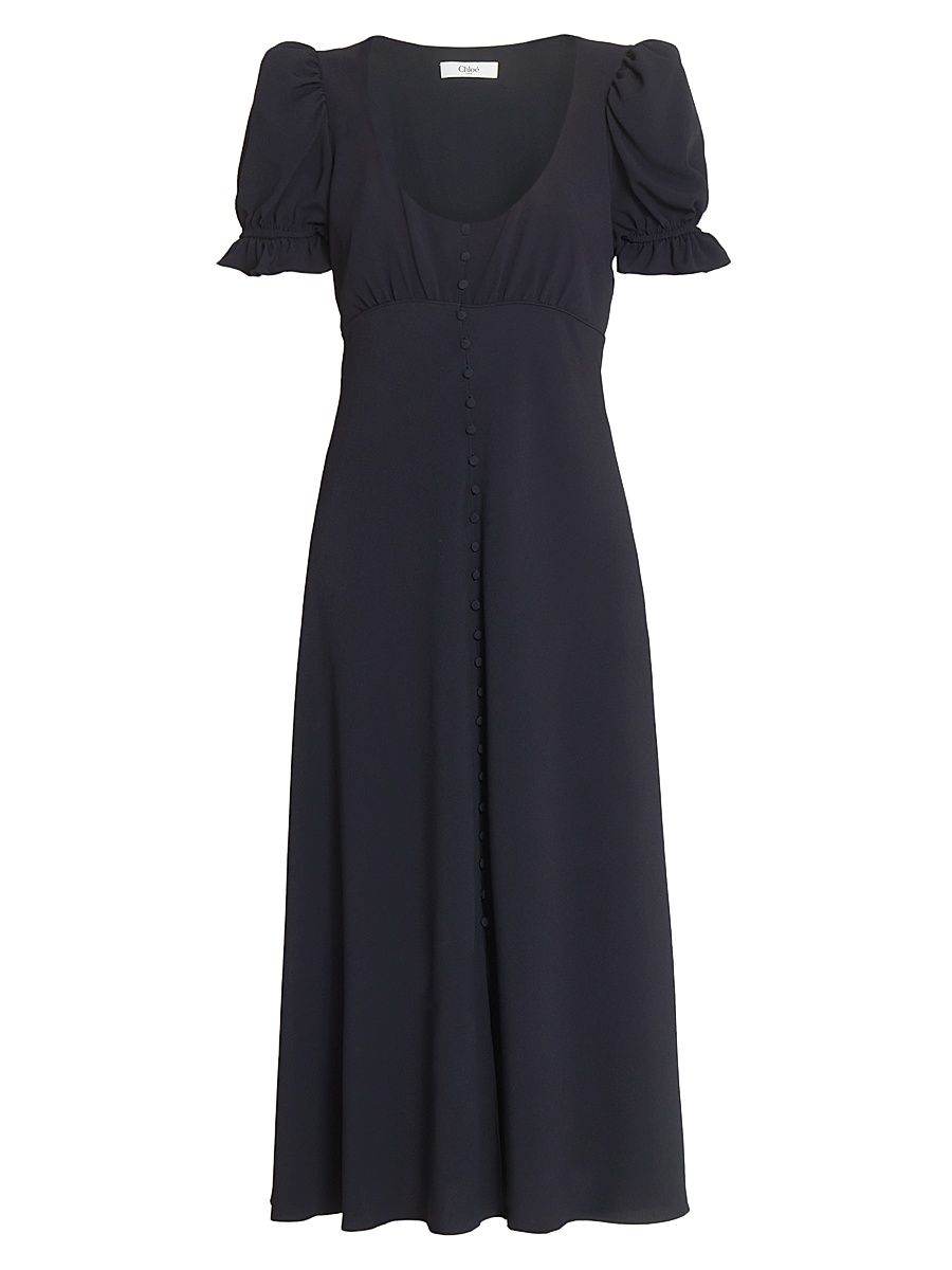 Women's Scoopneck Button-Front Midi-Dress - Black - Size 8