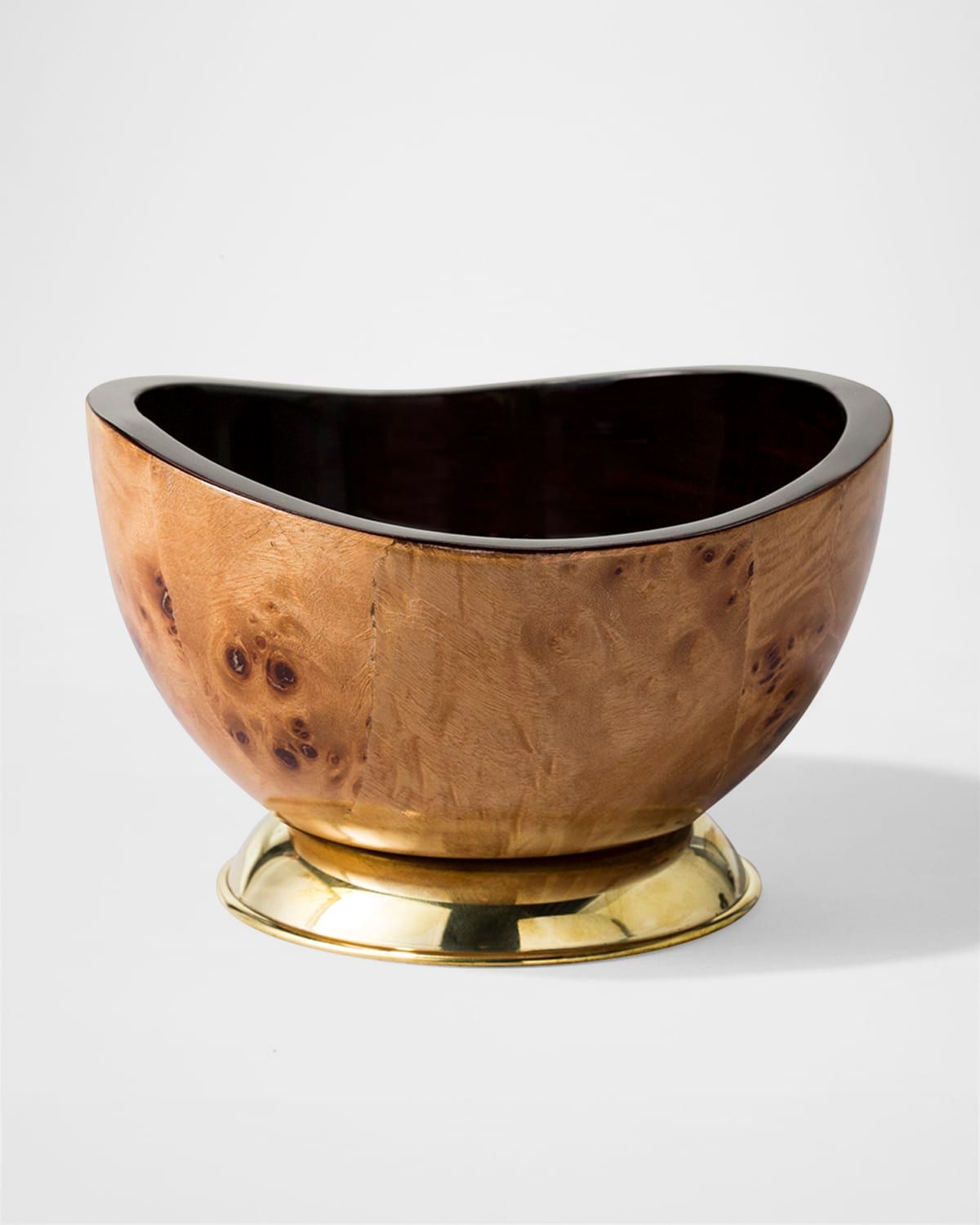 Burl Veneer Accent Bowl With Brass Base