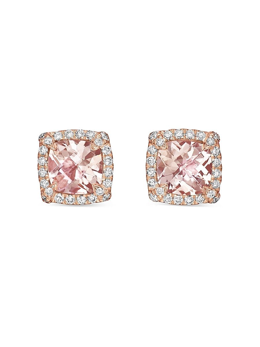 Women's Petite Chatelaine Pavé Bezel Stud Earrings in 18K Rose Gold with Morganite and Diamonds, 5MM - Morganite