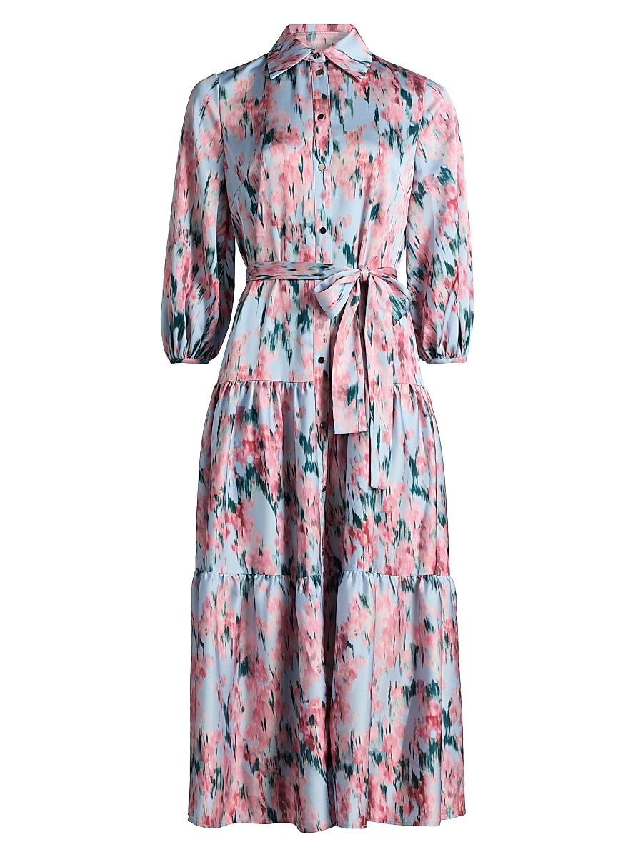 Women's Floral Crepe De Chine Tiered Maxi Dress - Pink Parfait Multi - Size XXL