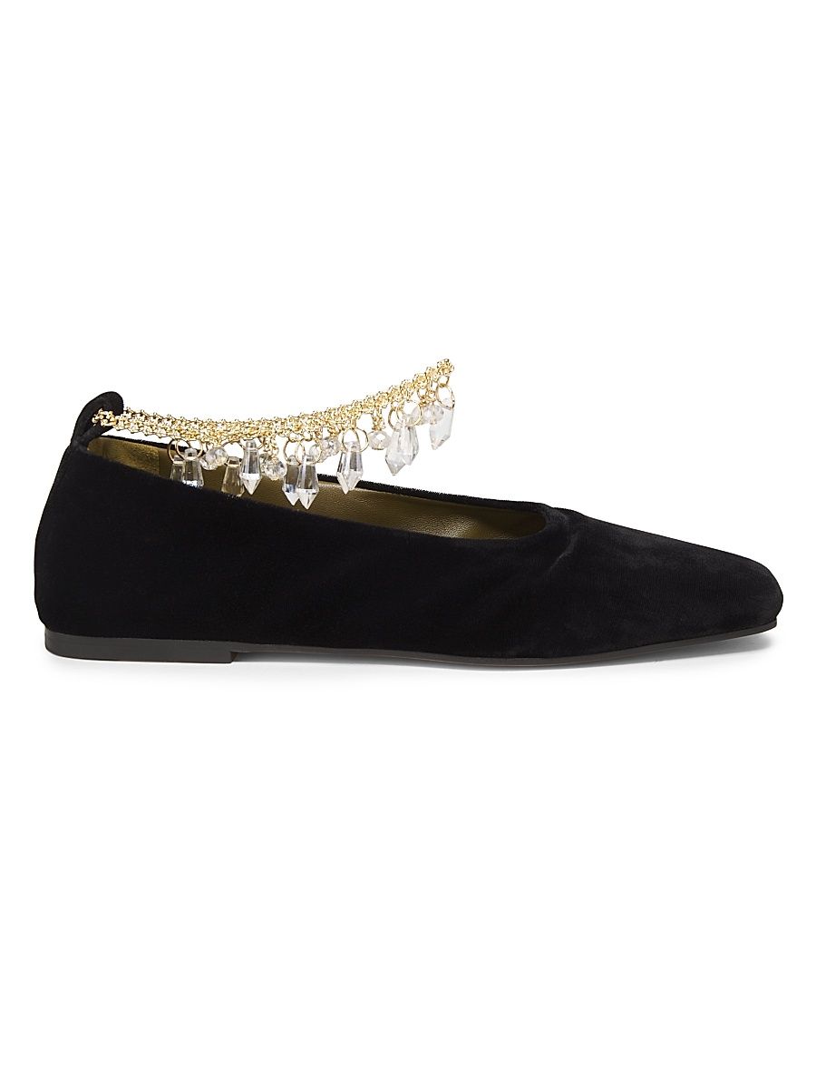 Women's Augusta Chain Velvet Ballet Flats - Black - Size 10