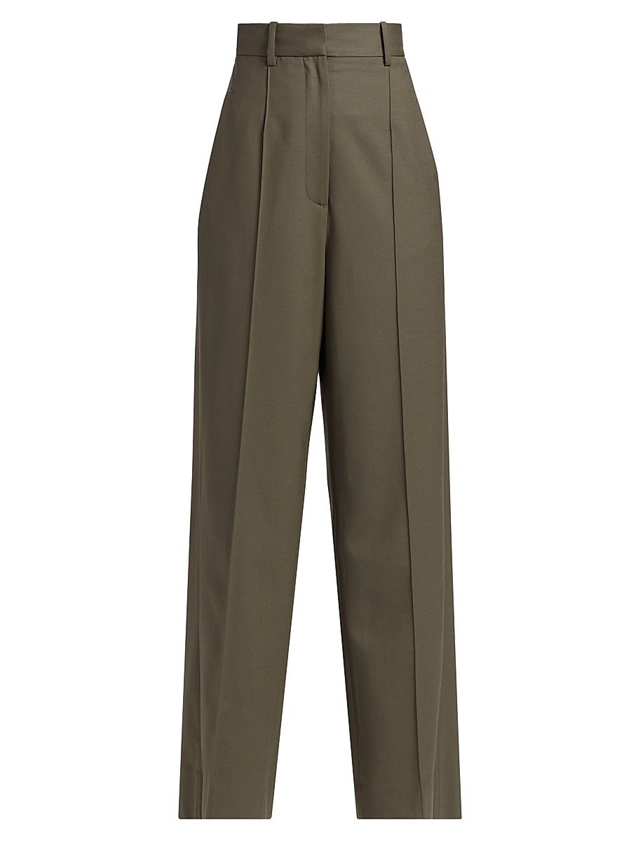 Women's Antonella Wool Wide-Leg Trousers - Pewter Green - Size 6