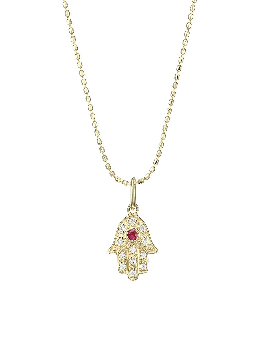 Women's Diamond, Ruby & 14K Yellow Gold Hamsa Pendant - Gold