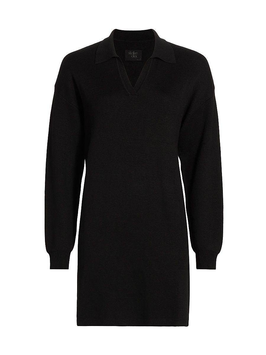 Women's Knit Johnny-Collar Minidress - Black - Size XS