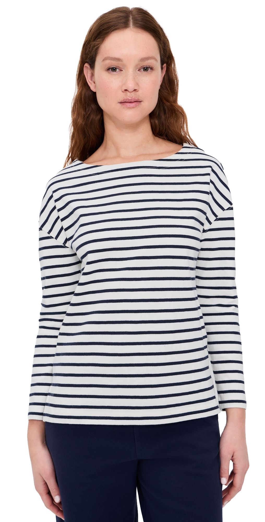 Alex Mill Avignon Boat Neck Striped Tee In Cotton Ivory/Navy L