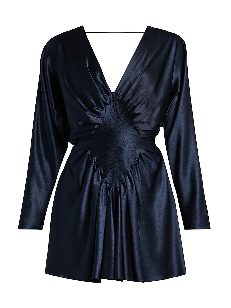 Women's Silk Satin Cinched Minidress - Dark Navy - Size 6