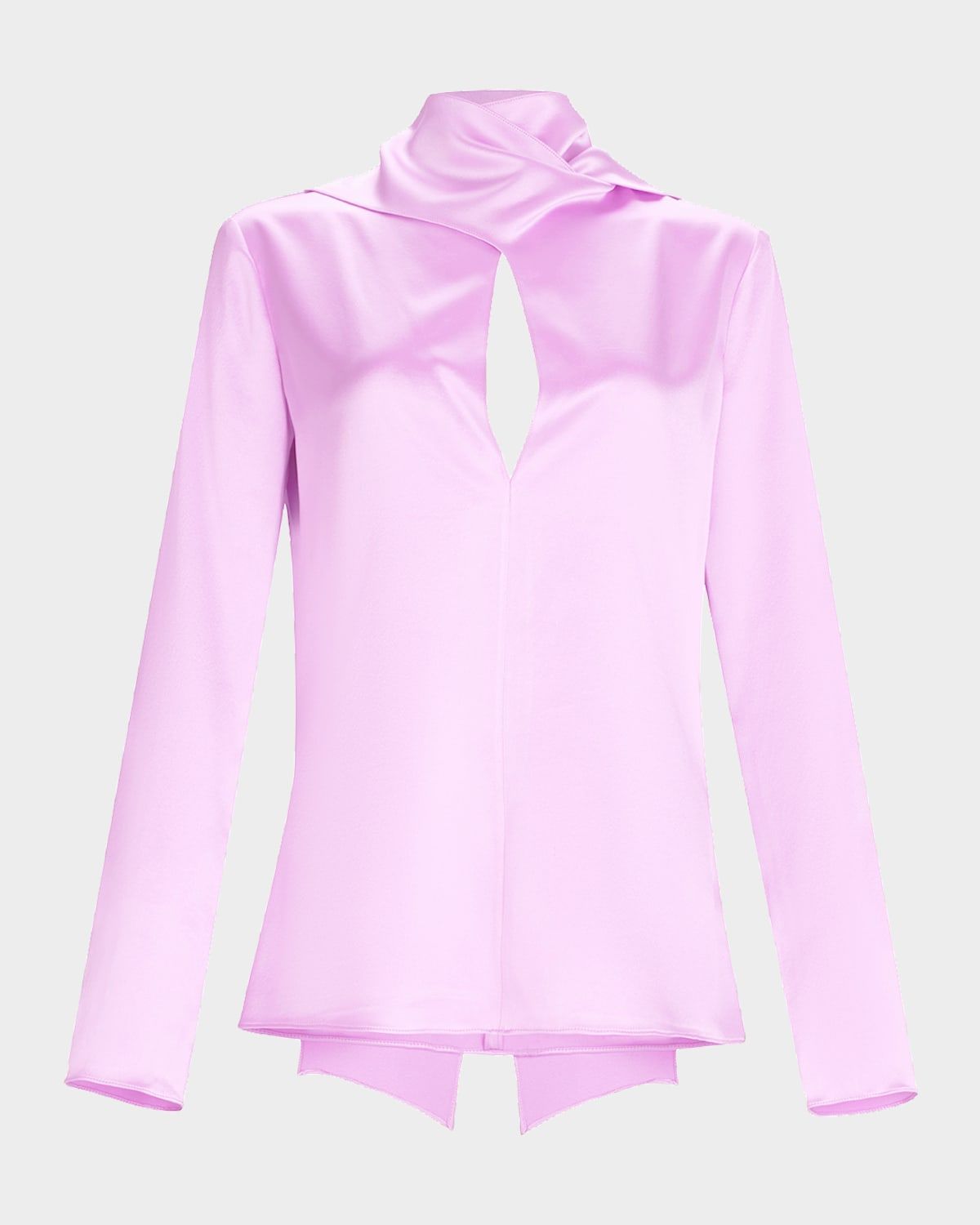 Gaby Scarf-Neck Keyhole Satin Blouse