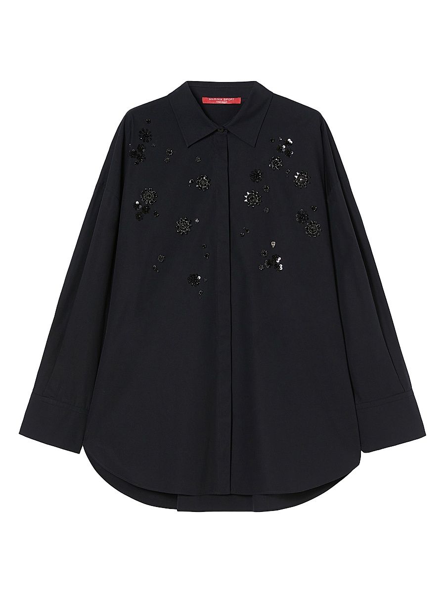 Women's Embroidered Poplin Shirt - Black - Size 22