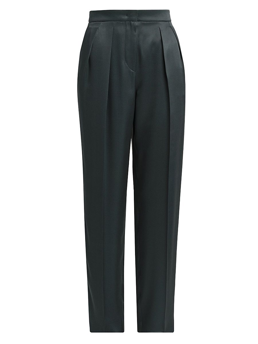 Women's Double Silk Satin Trousers - Forest - Size 2