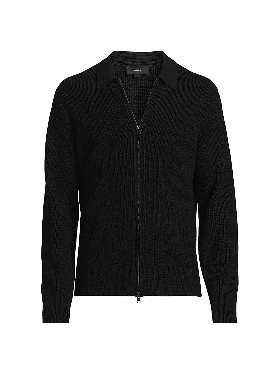 Men's Ribbed Wool-Blend Zip-Up Shirt Jacket - Black - Size XXL