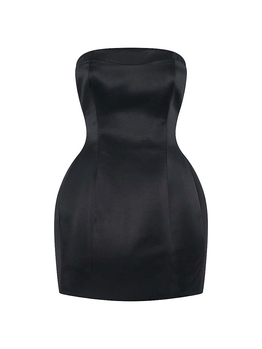 Women's Kaline Strapless Bustier Satin Minidress - Black - Size 12