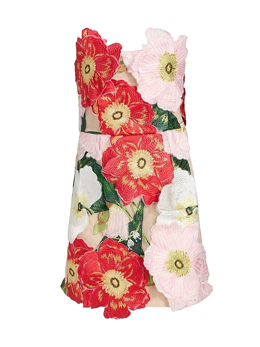 Women's Solara 3D Floral Mesh Minidress - Red Pink Multi - Size XL