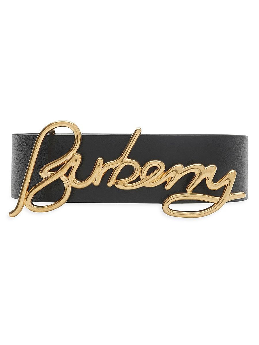 Women's Leather Gold-Plated Logo Belt - Black Soap - Size Medium