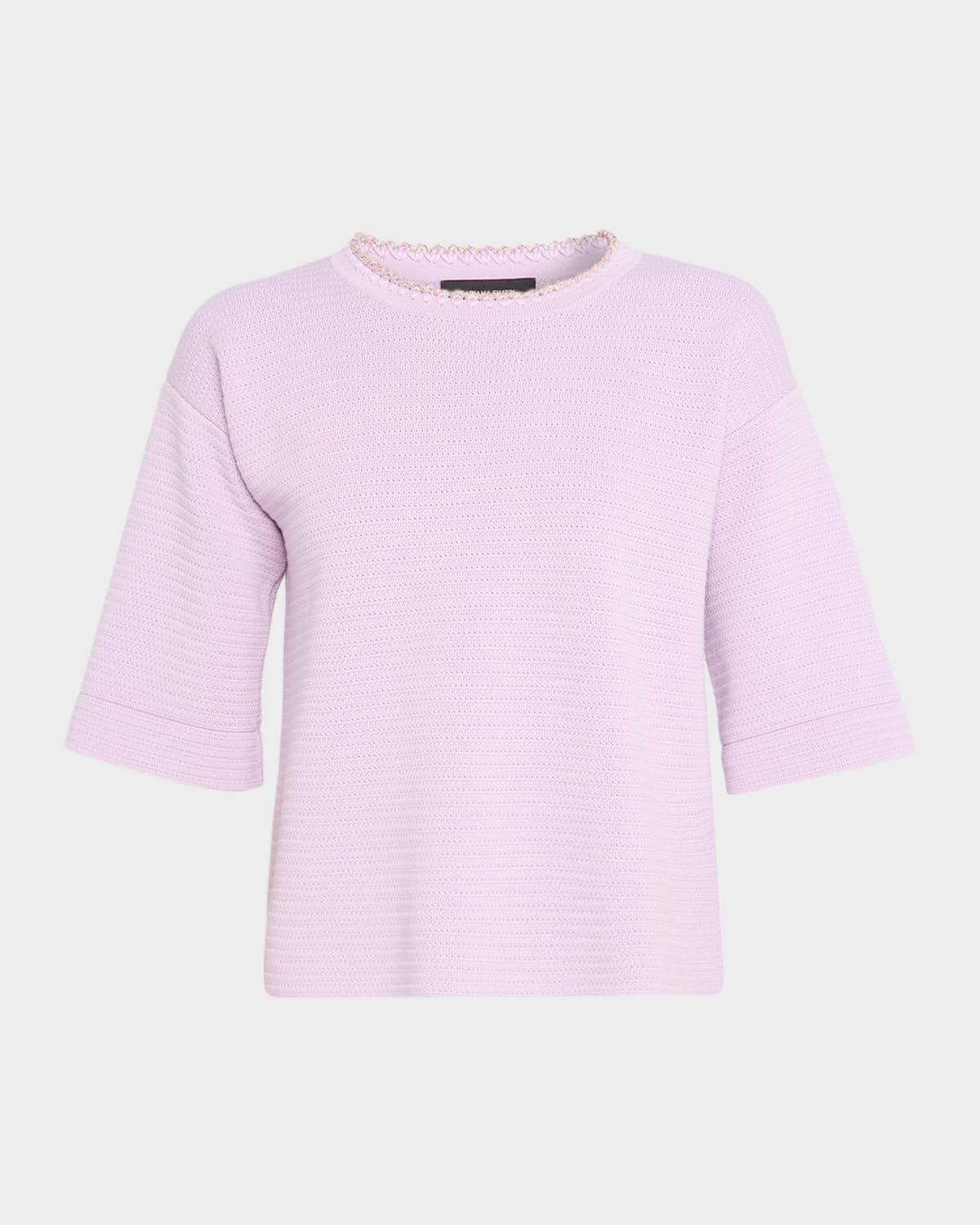 Bead-Trim Crewneck Knit T-Shirt