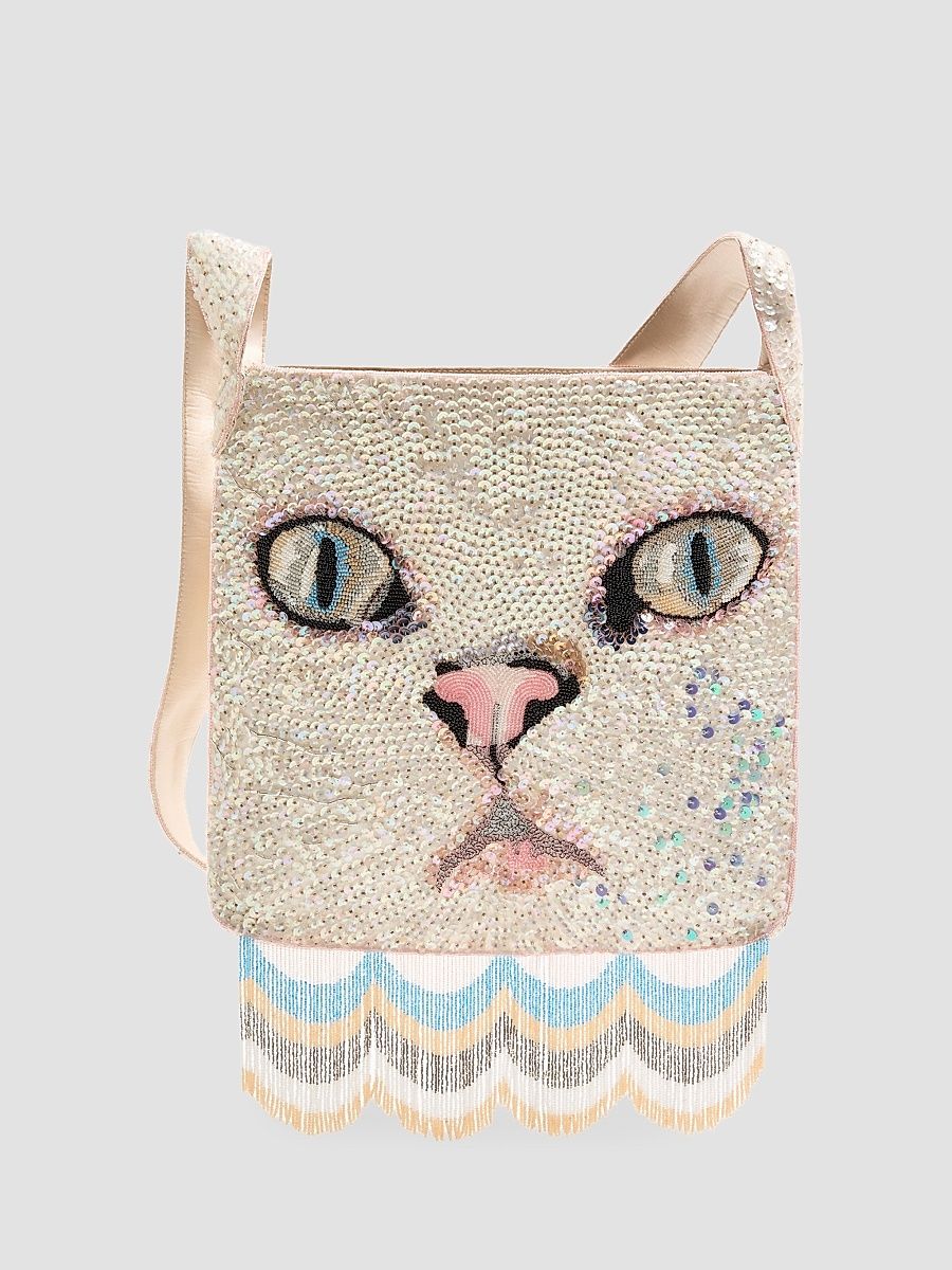 Women's Le Chat De La Maison Embroidered Crossbody Bag with Fringes - Butter