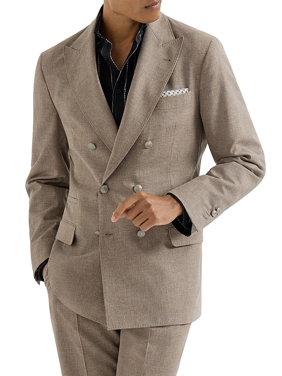 Men's Virgin Wool, Cotton and Silk Mouliné One and a Half Breasted Blazer - Light Brown - Size 40