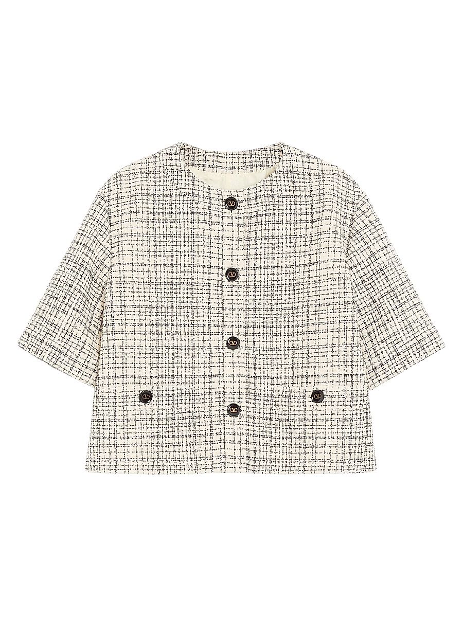Women's Square Tweed Jacket - Vanilla Black - Size 4