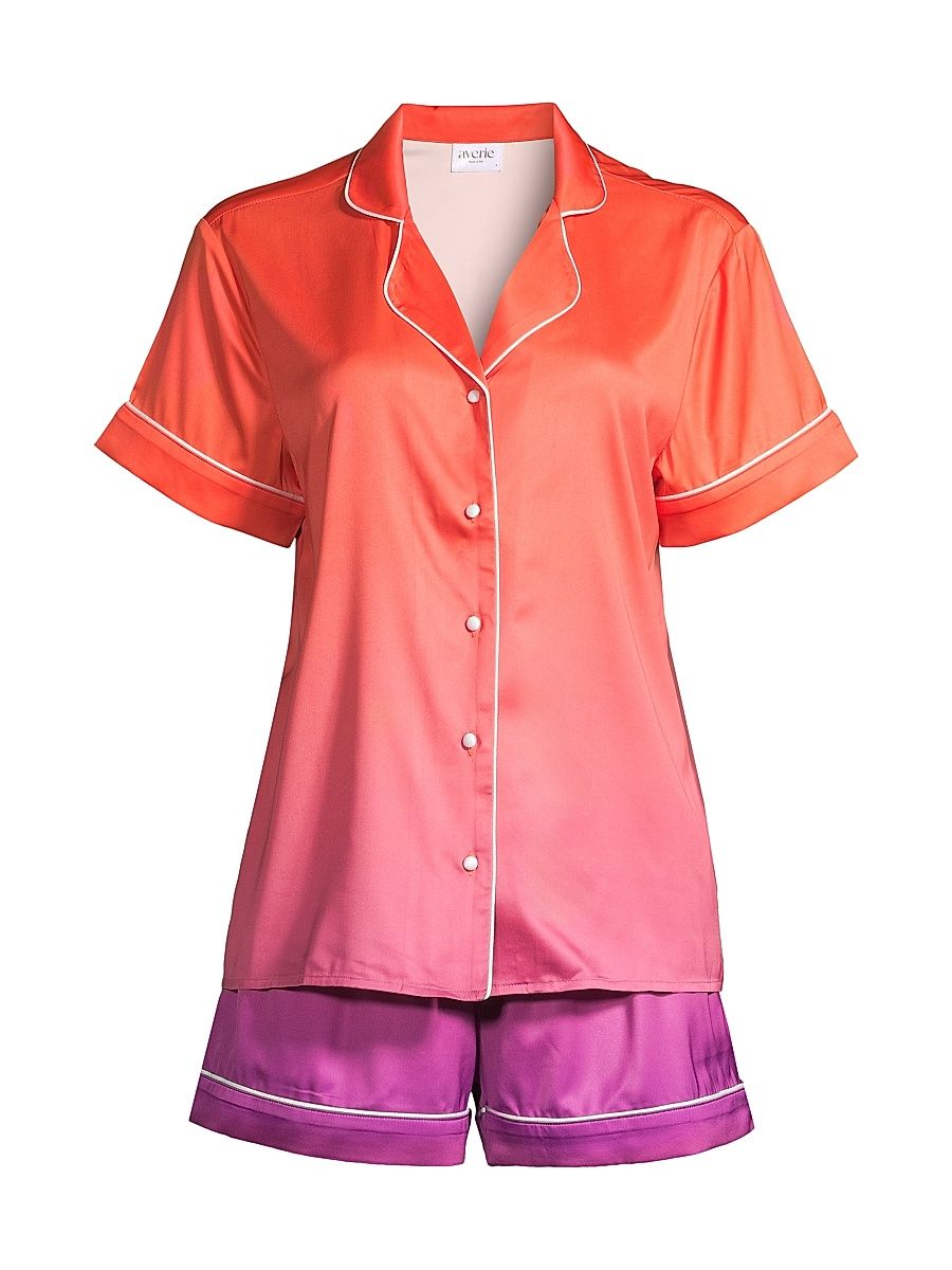 Women's Sunset Ocean Dip Short Pajama Set - Orange Purple - Size XL
