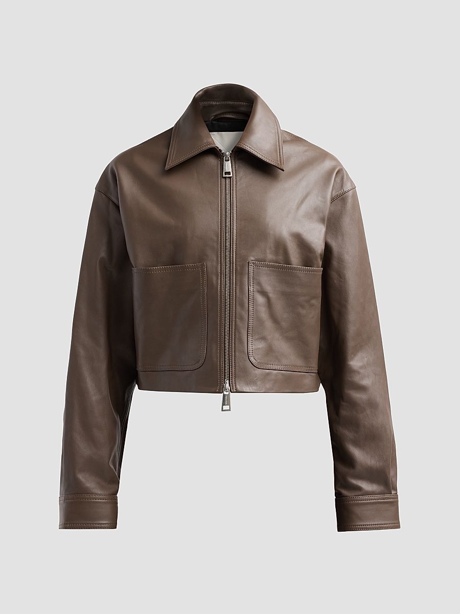 Women's Reflections Phebe Leather Jacket - Dark Taupe - Size Small