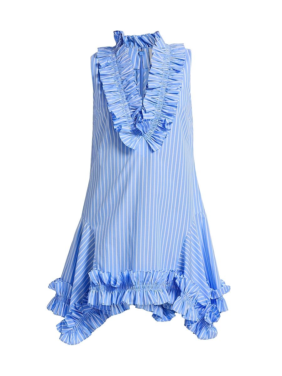 Women's Phoebe Striped Cotton Poplin Ruffled Minidress - Blue Stripe - Size 8