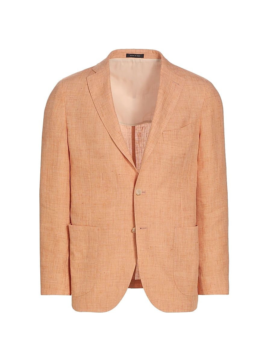 Men's COLLECTION Linen Two-Button Sport Coat - Tangerine - Size 46