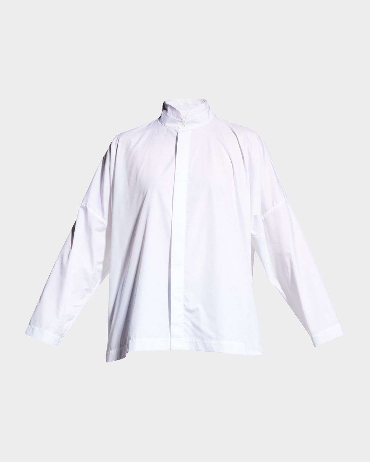 Wide Longer-Back Double Stand Collar Shirt (Mid Plus Length)