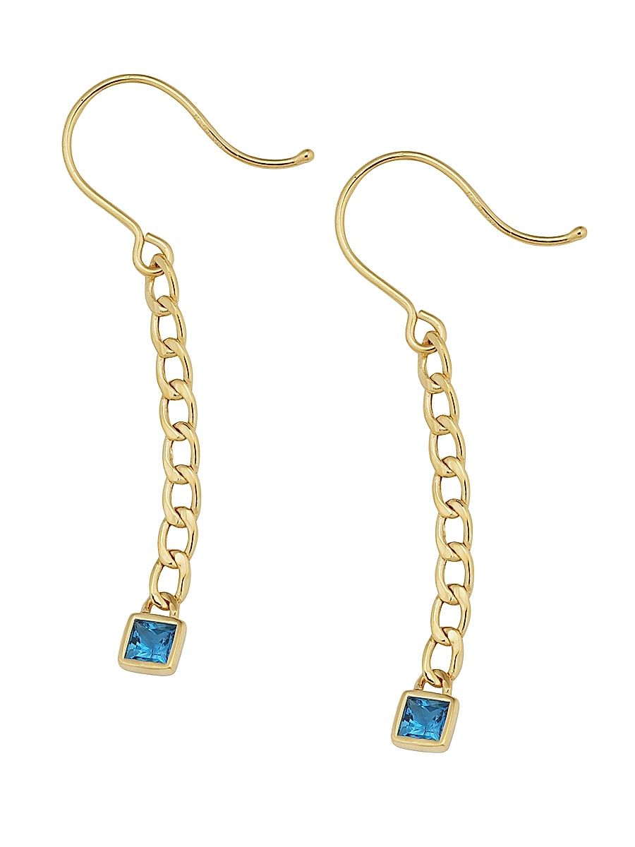 Women's 14K Yellow Gold Dazzle Me Curb Drop Earrings - Gold Blue Zirconia