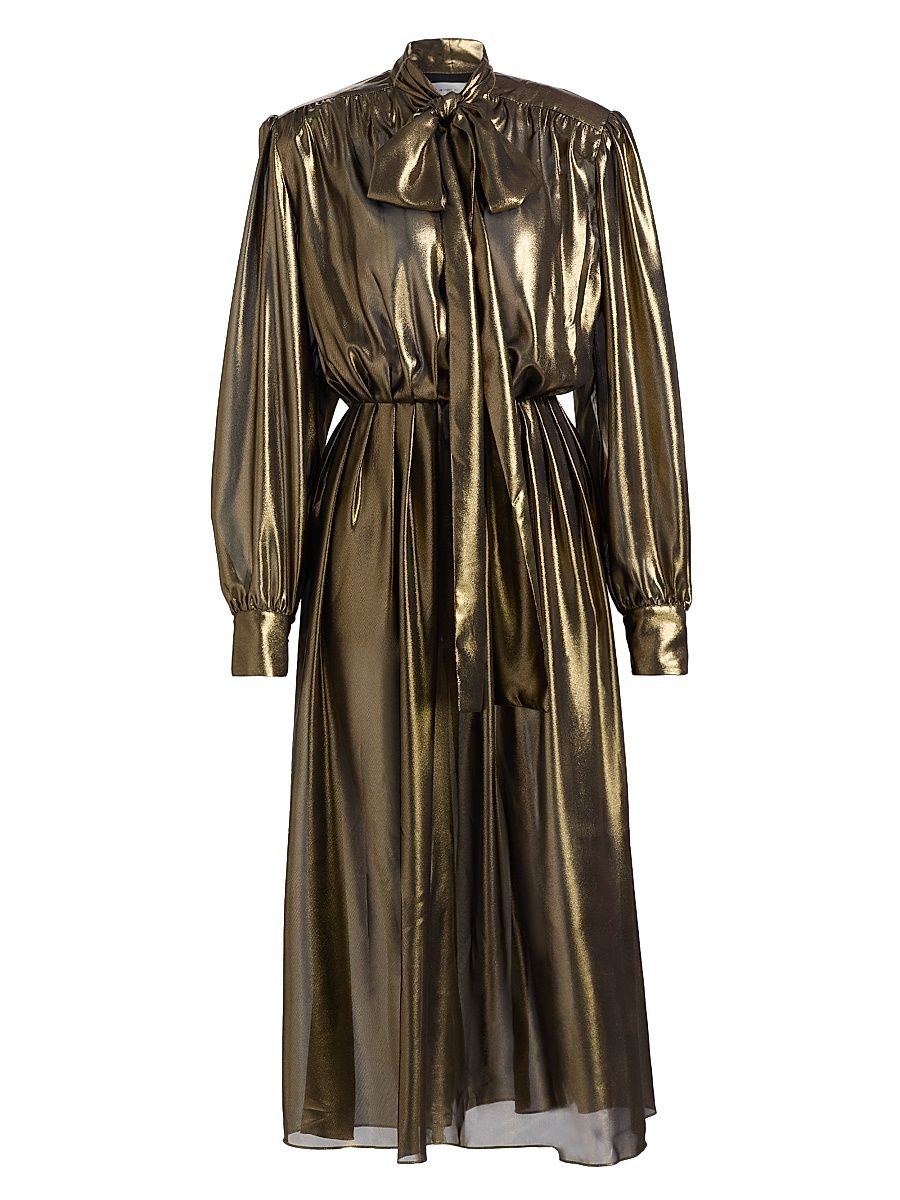 Women's Anora Pleated Metallic Midi-Dress - Gold - Size Small